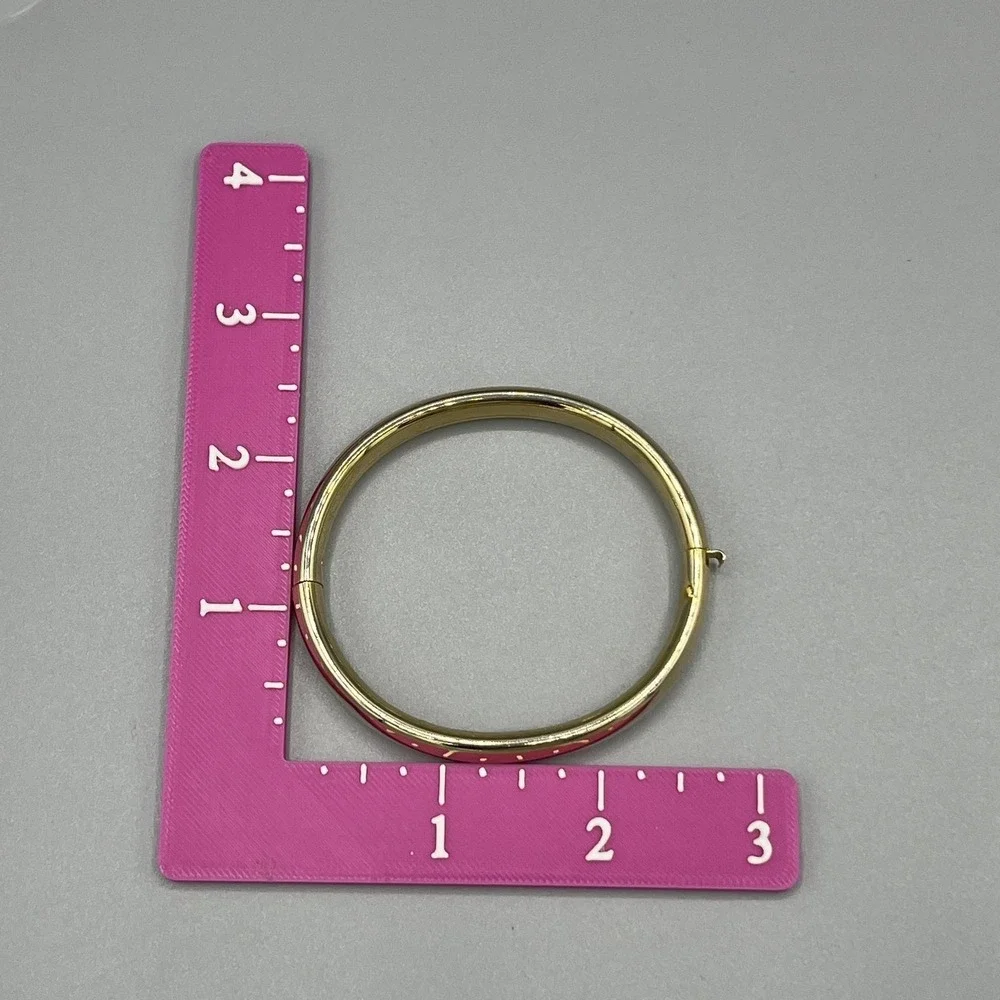 Gold Tone Bangle Bracelet & Hoop Earrings Lot Womens 4pc Black Enamel Faux Pearl